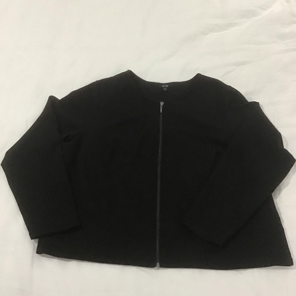 APT. 9 Black Ribbed Front Gunmetal Zipper Light Jacket, Size 1X